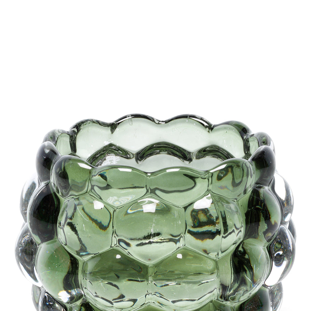 Photophore en verre recyclé vert à relief de bulles 11 cm, vue 3