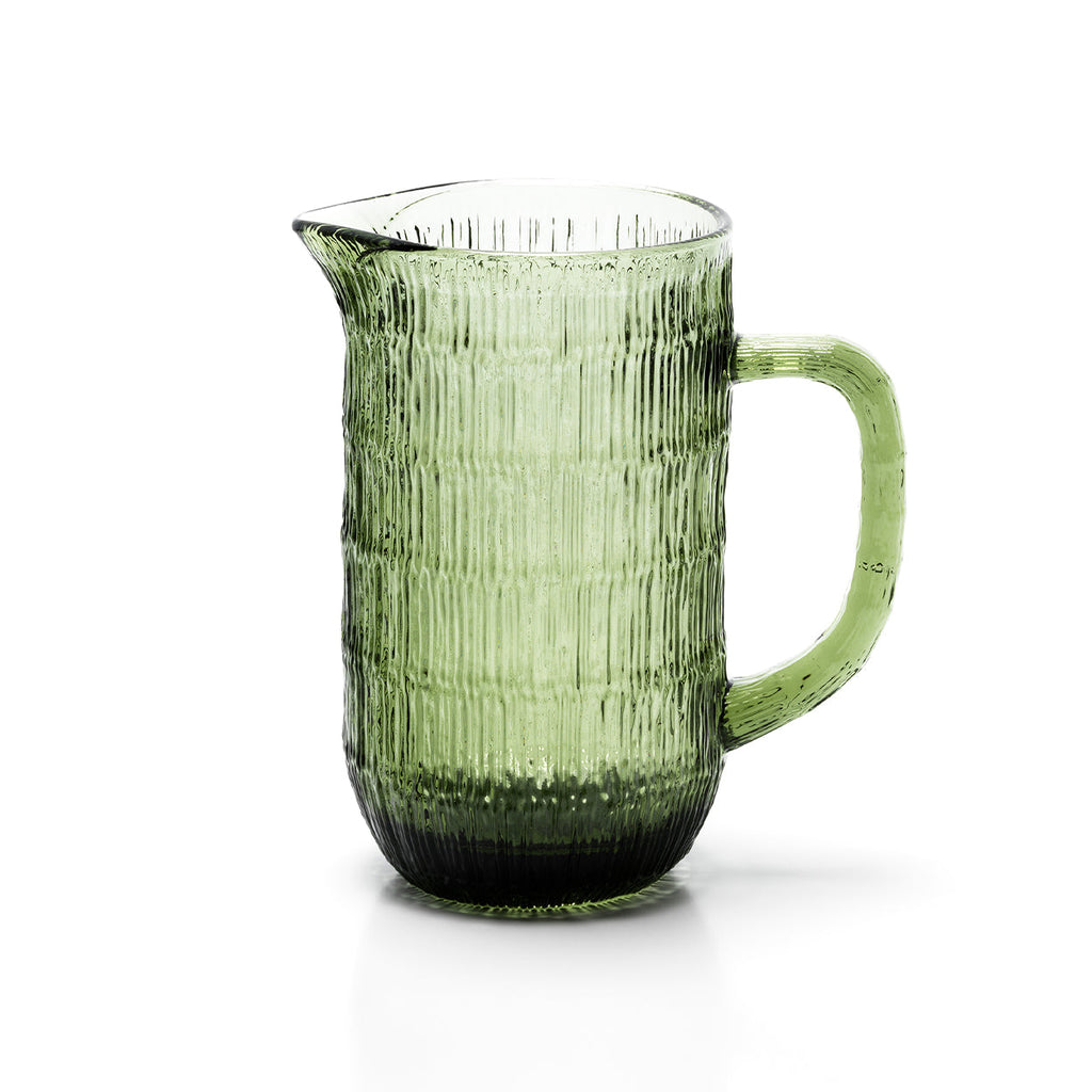 Pichet nervuré à anse en verre recyclé vert