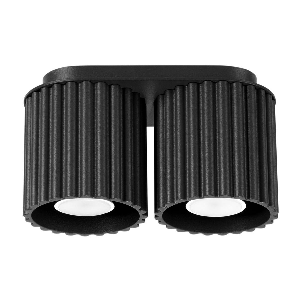 Plafonnier 2 spots cannelés Aura aluminium GU10, finition laque noire