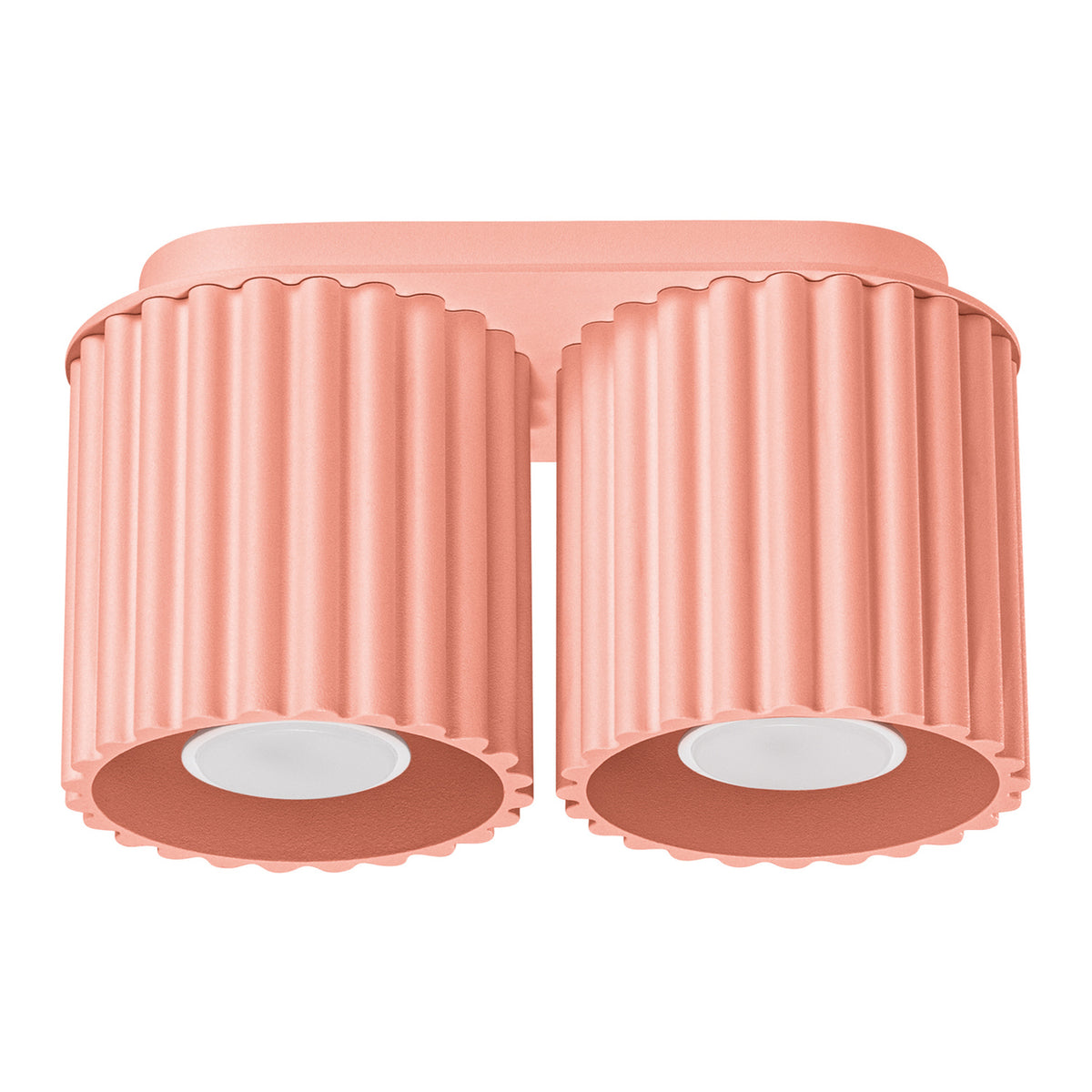 Plafonnier 2 spots cannelés Aura aluminium GU10, finition laque rose pêche