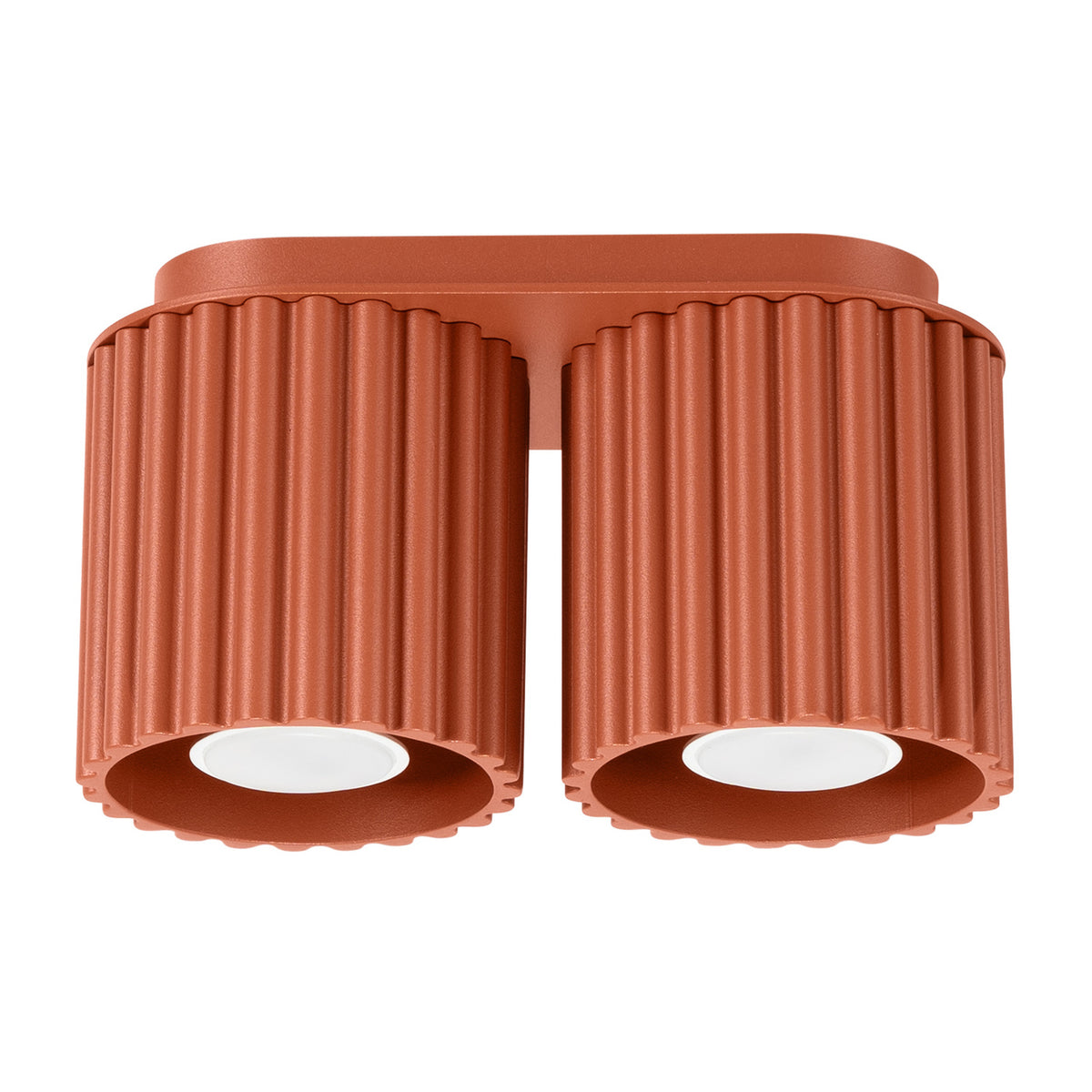 Plafonnier 2 spots cannelés Aura aluminium GU10, finition laque rouge ocre