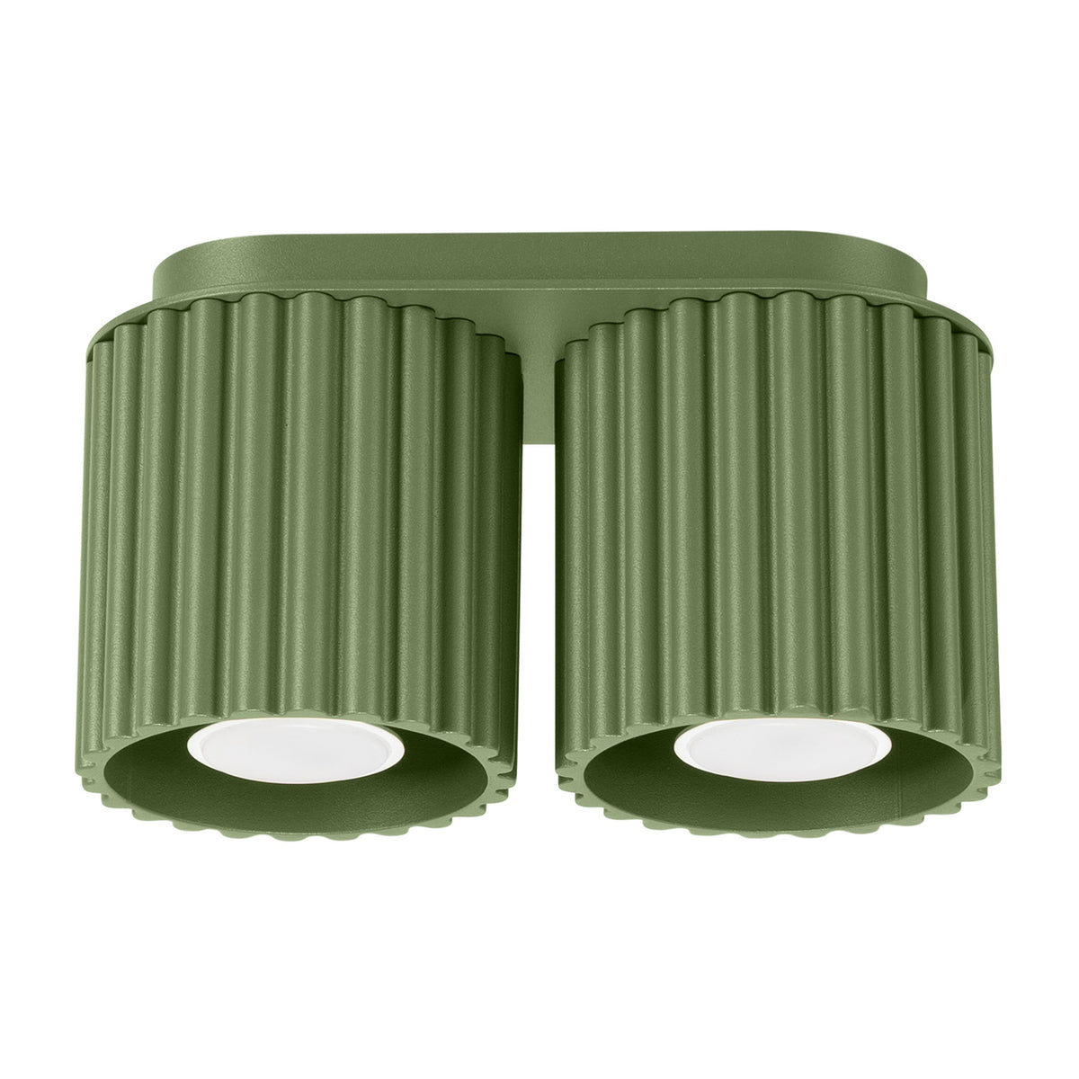 Plafonnier 2 spots cannelés Aura aluminium GU10, finition laque vert olive