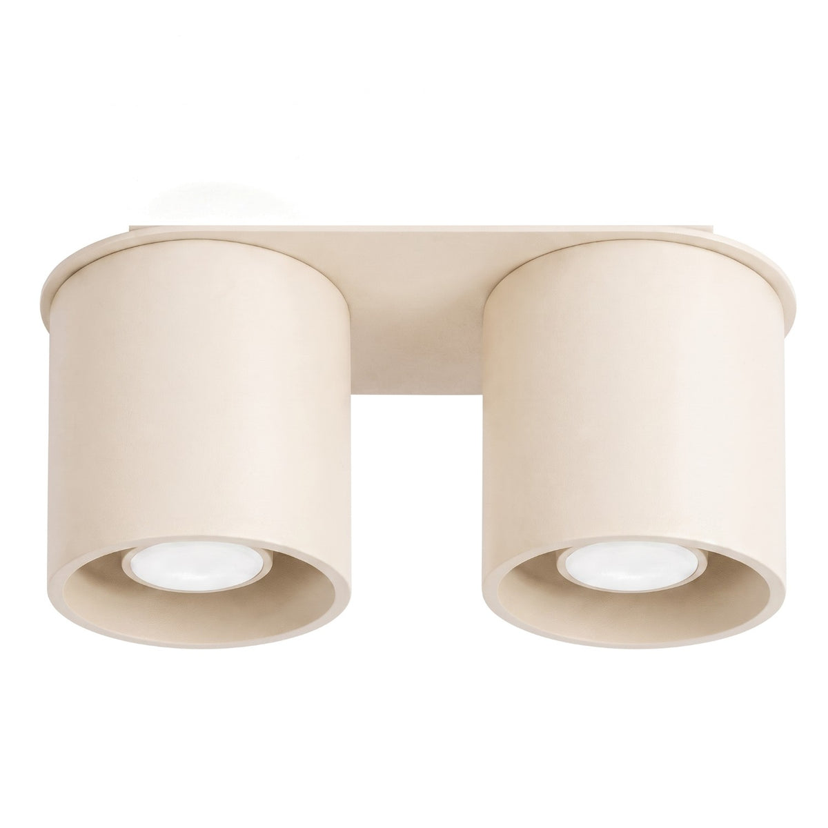 Plafonnier 2 spots Orbis laque beige détouré avec ses deux cylindres réunis sur une platine