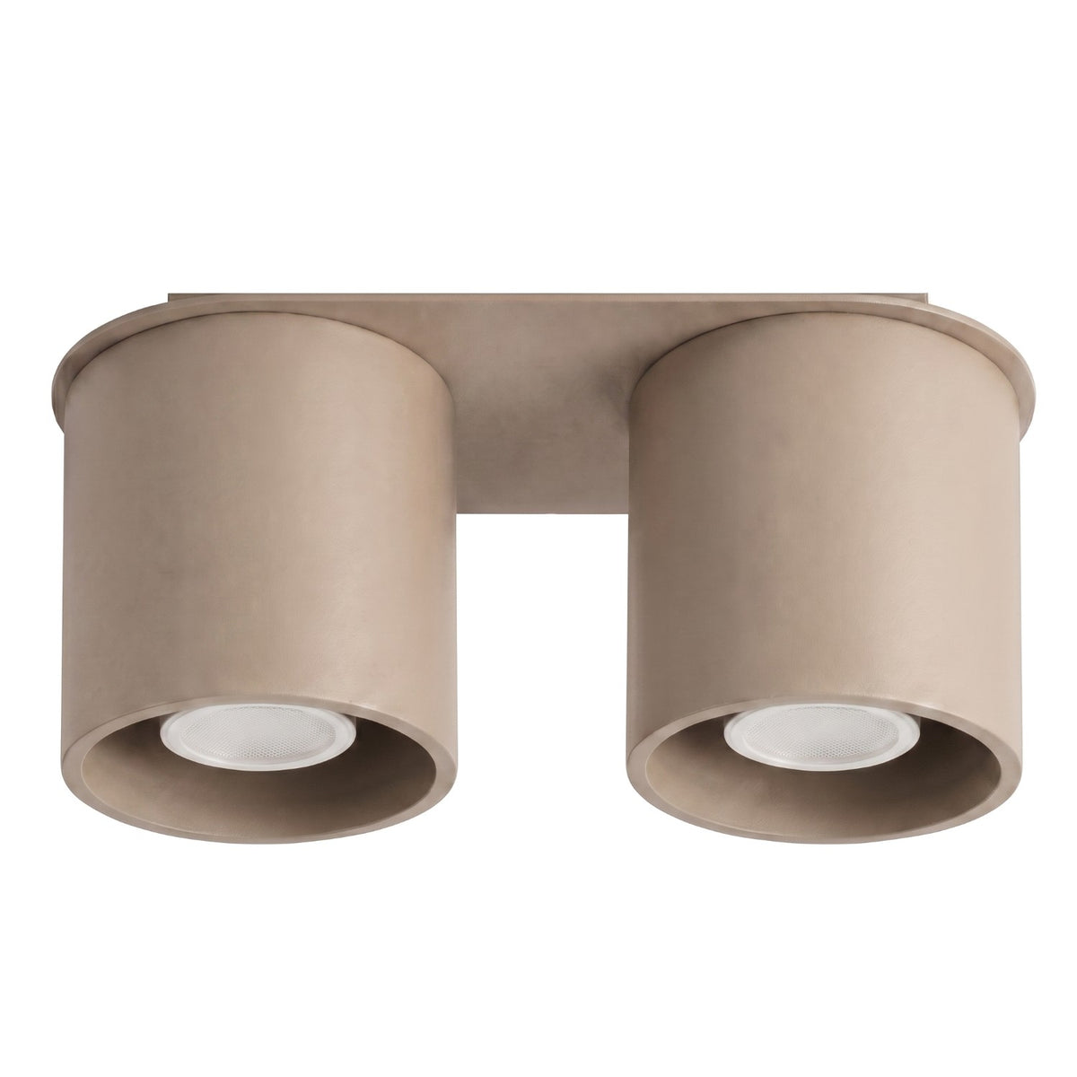 Plafonnier 2 spots Orbis laque taupe détouré avec ses deux cylindres réunis sur une platine