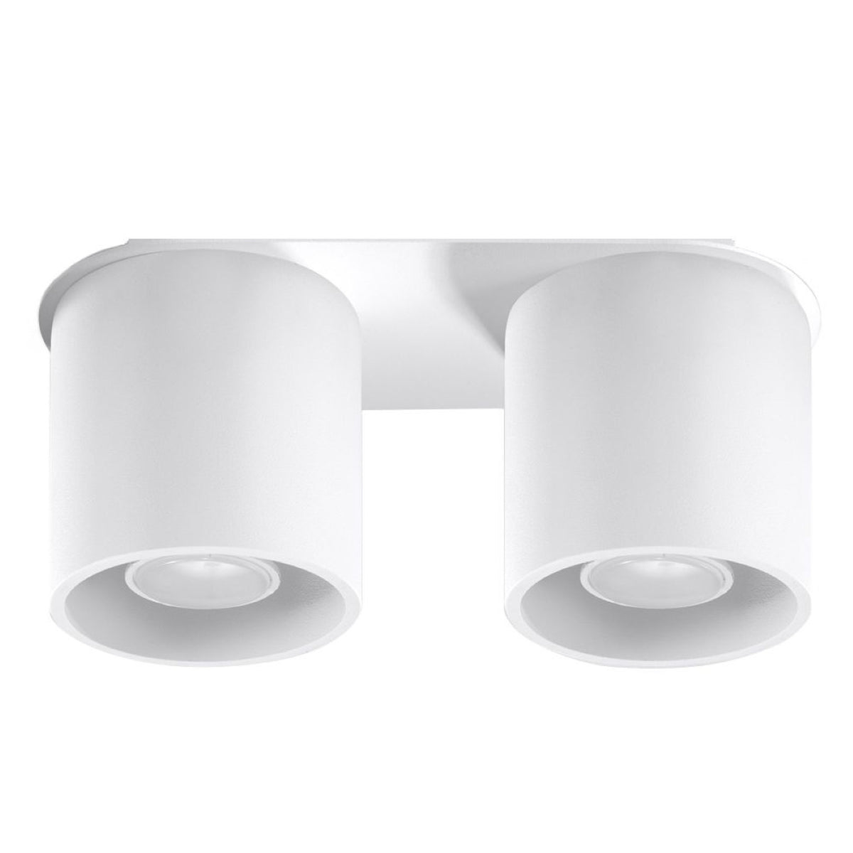 Plafonnier 2 spots Orbis métal blanc détouré avec ses deux cylindres réunis sur une platine
