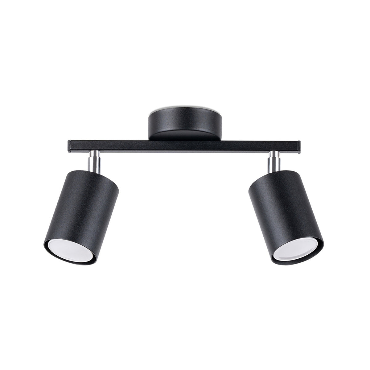 Plafonnier Lemmi Métal noir deux spots cylindriques orientables sous une barre et rosace ronde
