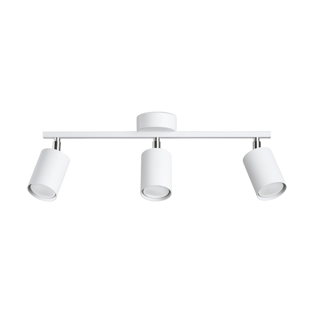 Plafonnier Lemmi Métal blanc trois spots cylindriques orientables sous une barre et rosace ronde