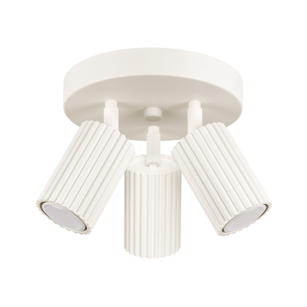 Plafonnier Karbon laque beige avec trois spots cannelés orientables sous une platine ronde