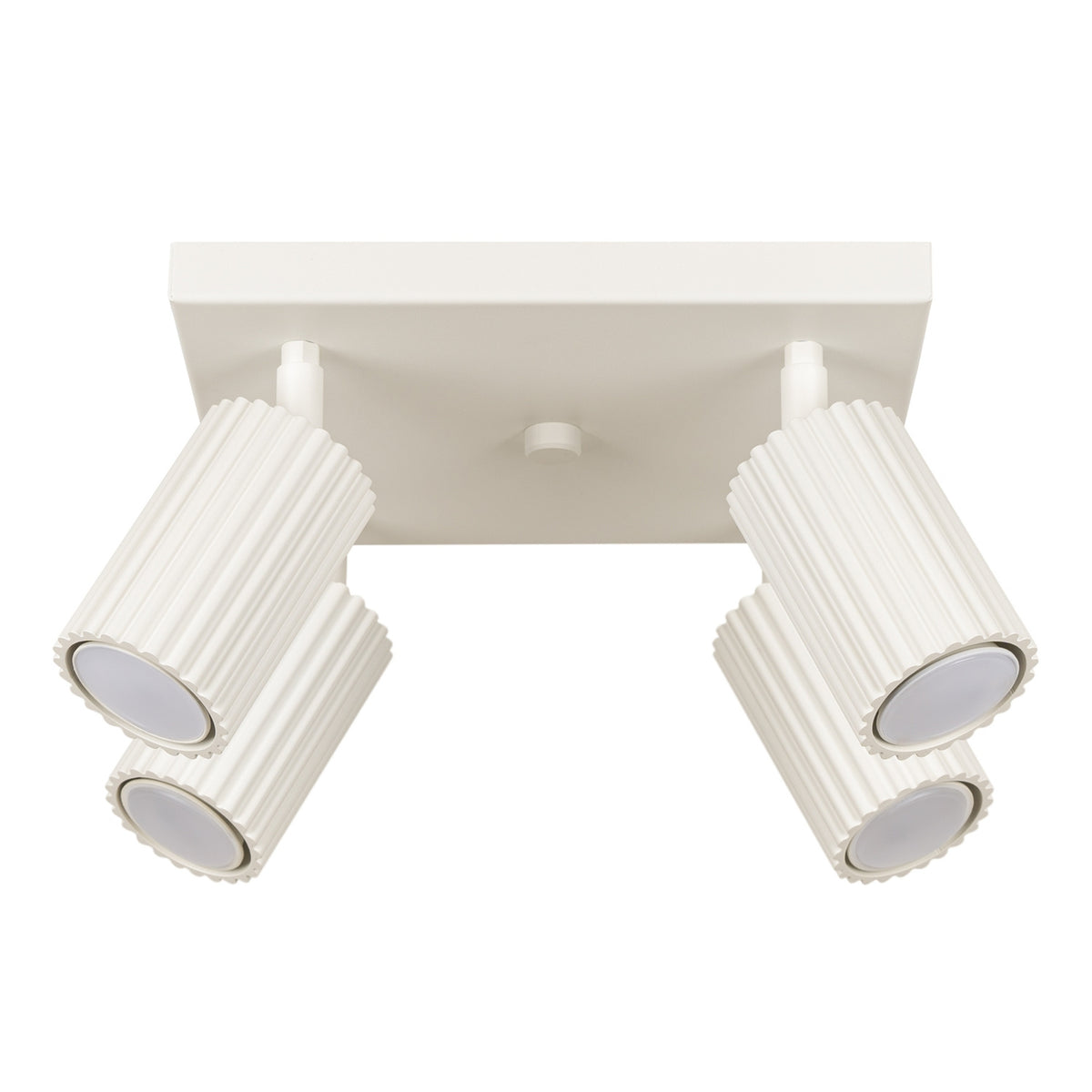 Plafonnier Karbon laque beige à quatre spots cannelés orientables sous une platine carrée