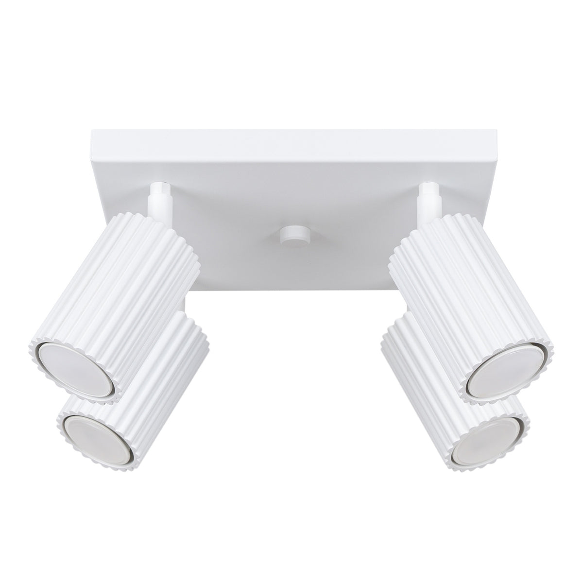 Plafonnier Karbon laque blanche à quatre spots cannelés orientables sous une platine carrée