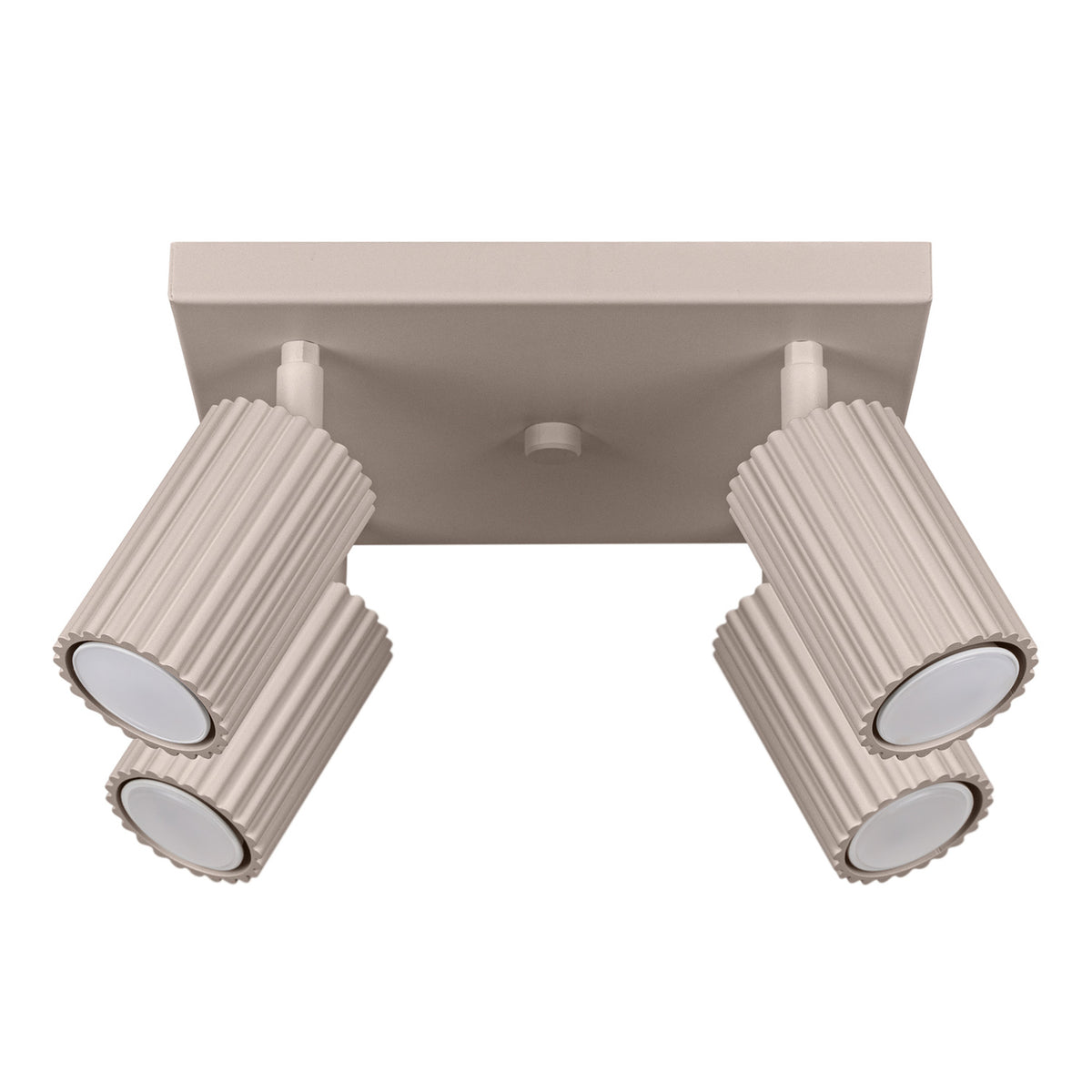 Plafonnier Karbon laque taupe à quatre spots cannelés orientables sous une platine carrée