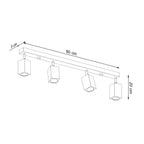 Schéma coté plafonnier Keke quatre spots longueur 80 cm largeur 5 cm hauteur 20 cm