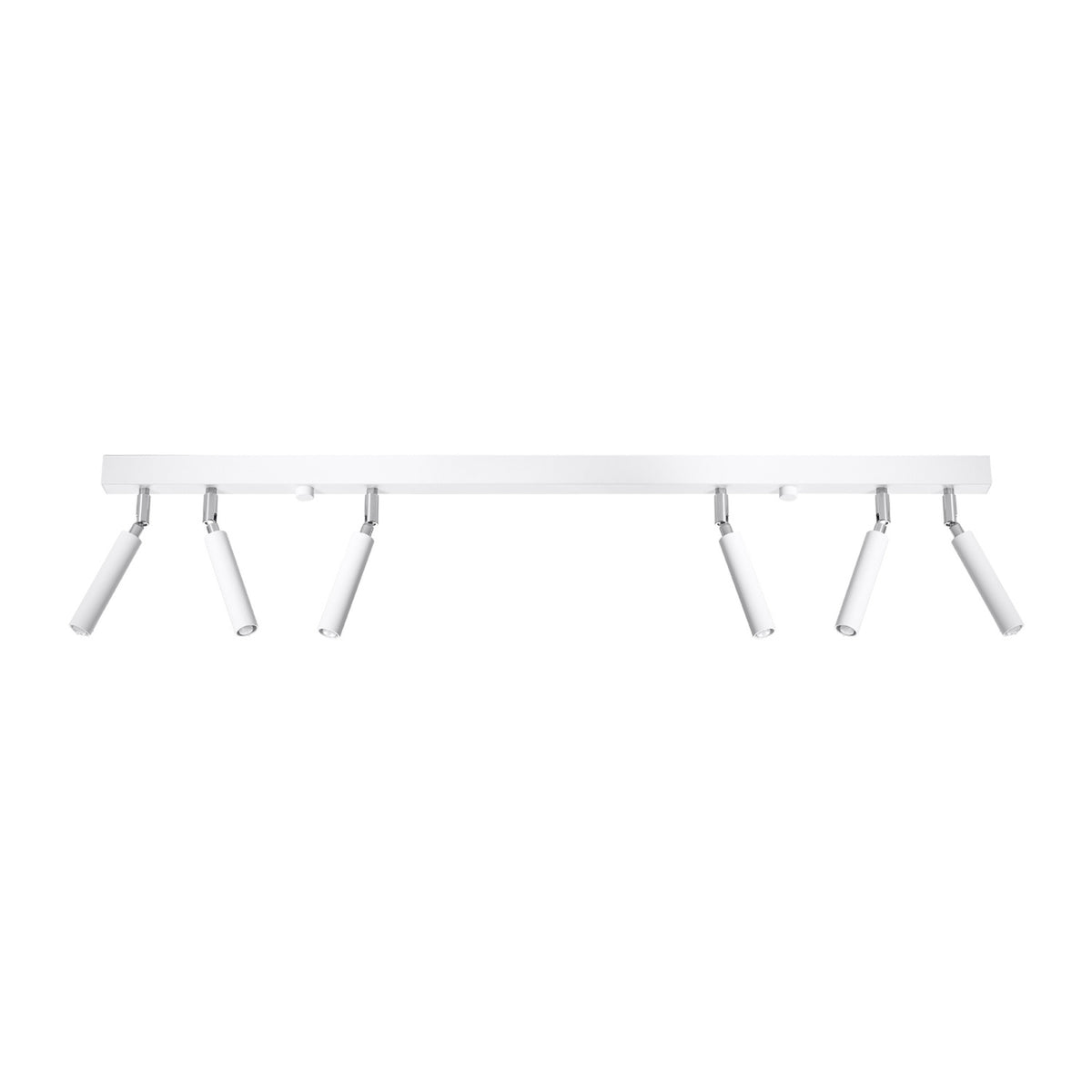 Plafonnier Eyetech six spots métal blanc barre de 100 cm et deux groupes de trois tubes orientables