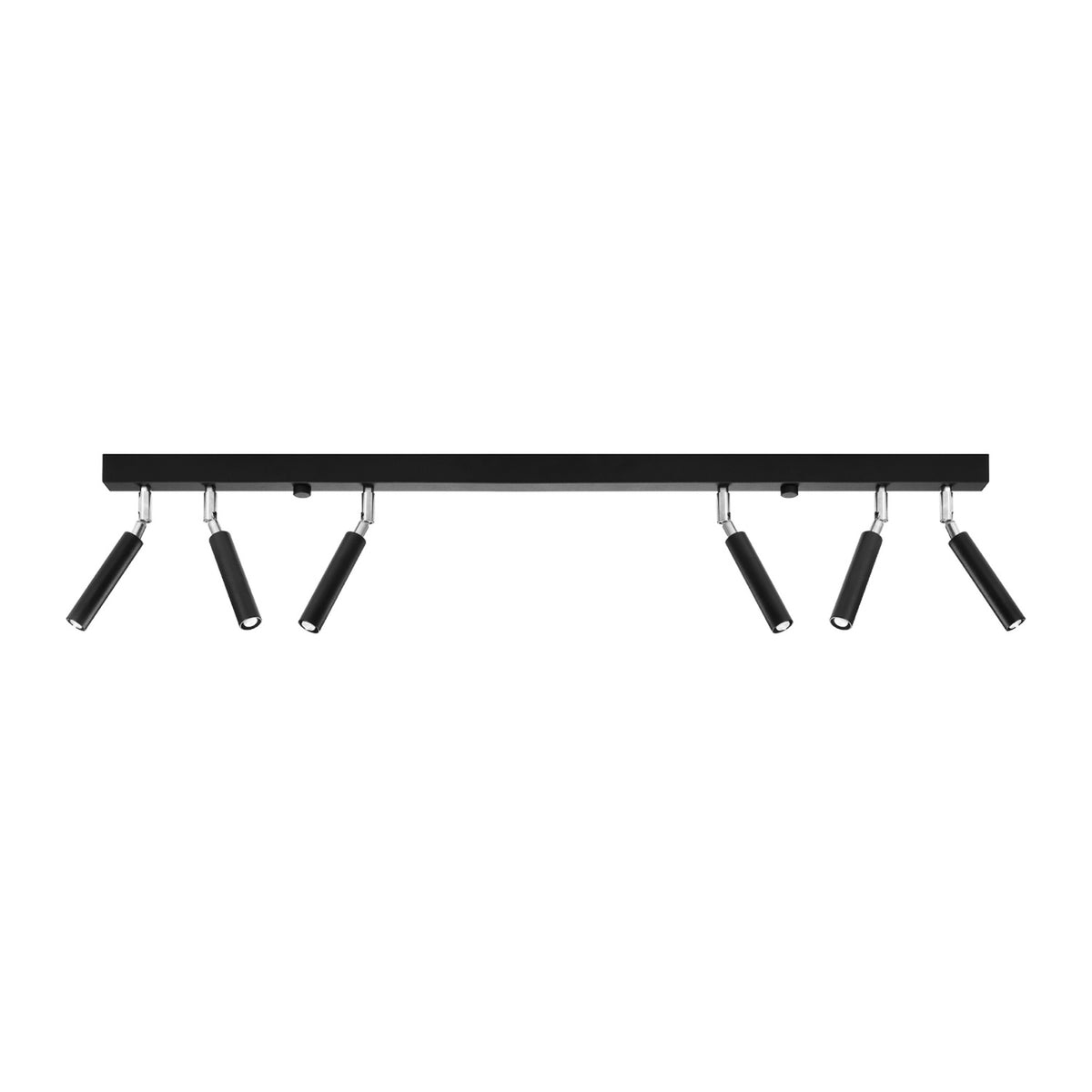 Plafonnier Eyetech six spots métal noir barre de 100 cm et deux groupes de trois tubes orientables