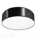 Plafonnier Arena 35 noir, abat-jour rond laqué et diffuseur blanc