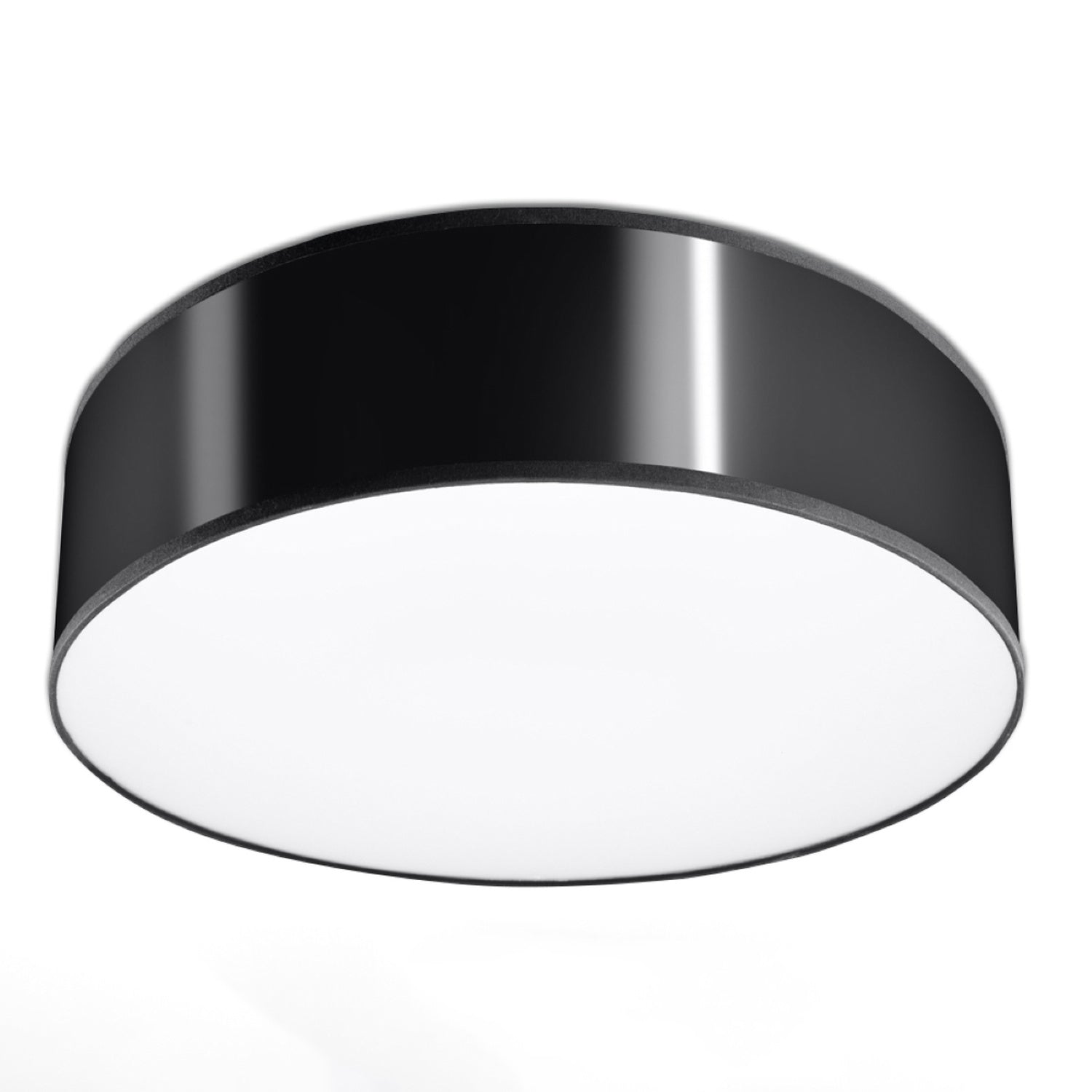 Plafonnier Arena 35 noir, abat-jour rond laqué et diffuseur blanc