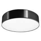 Plafonnier Arena 45 noir, abat-jour rond laqué et diffuseur blanc