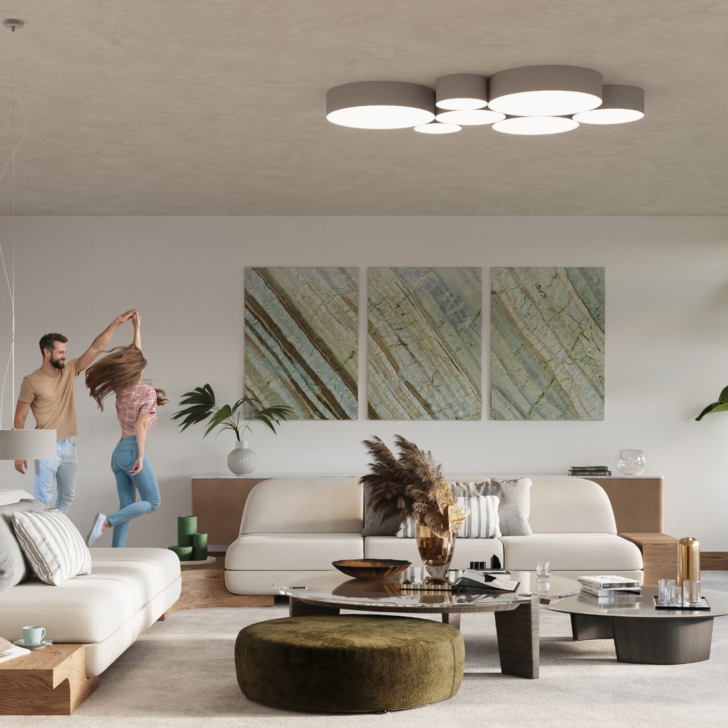 Plafonnier Arena 55 gris dans un intérieur contemporain