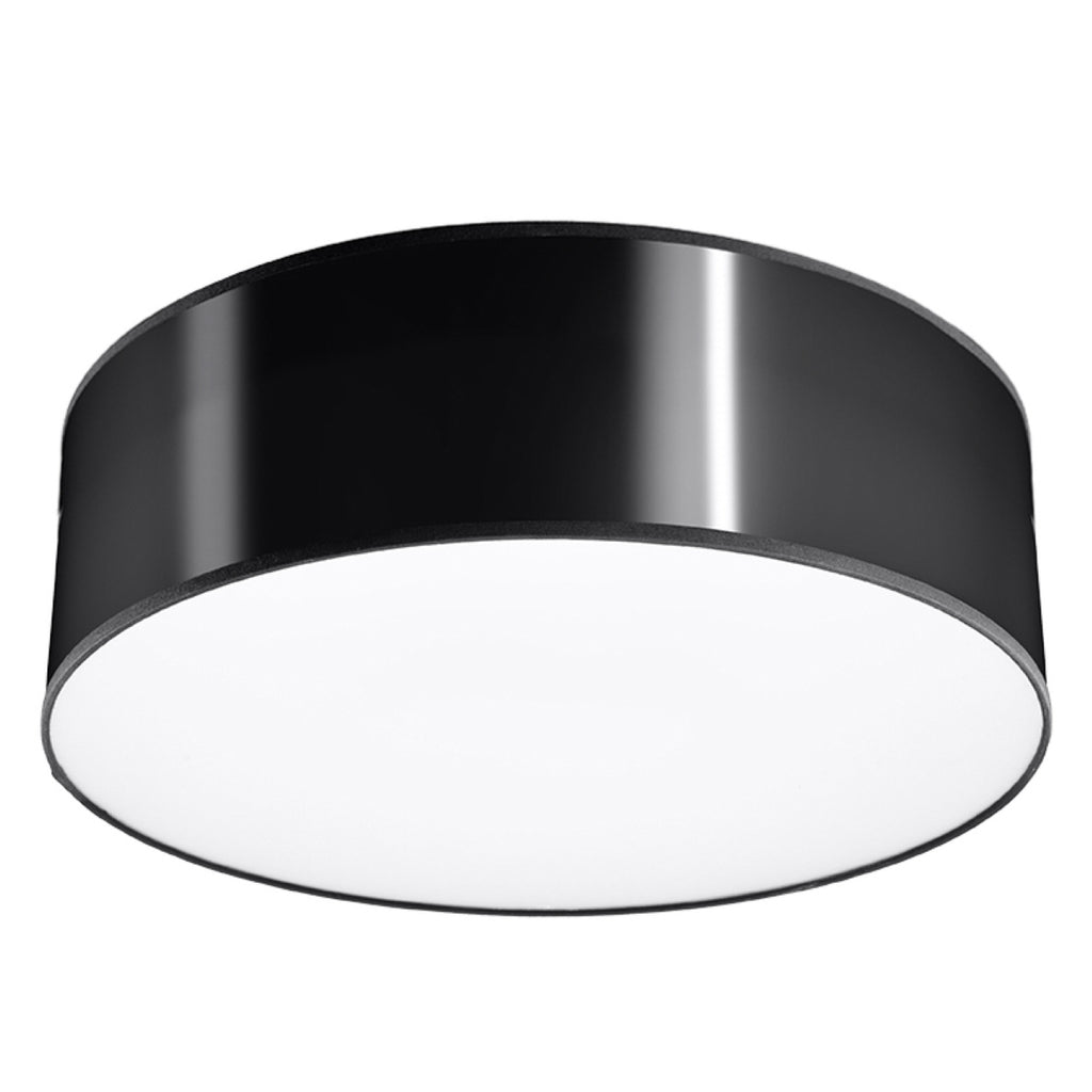 Plafonnier Arena noir 25 cm, abat-jour rond laqué et diffuseur blanc