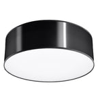 Plafonnier Arena noir 25 cm, abat-jour rond laqué et diffuseur blanc