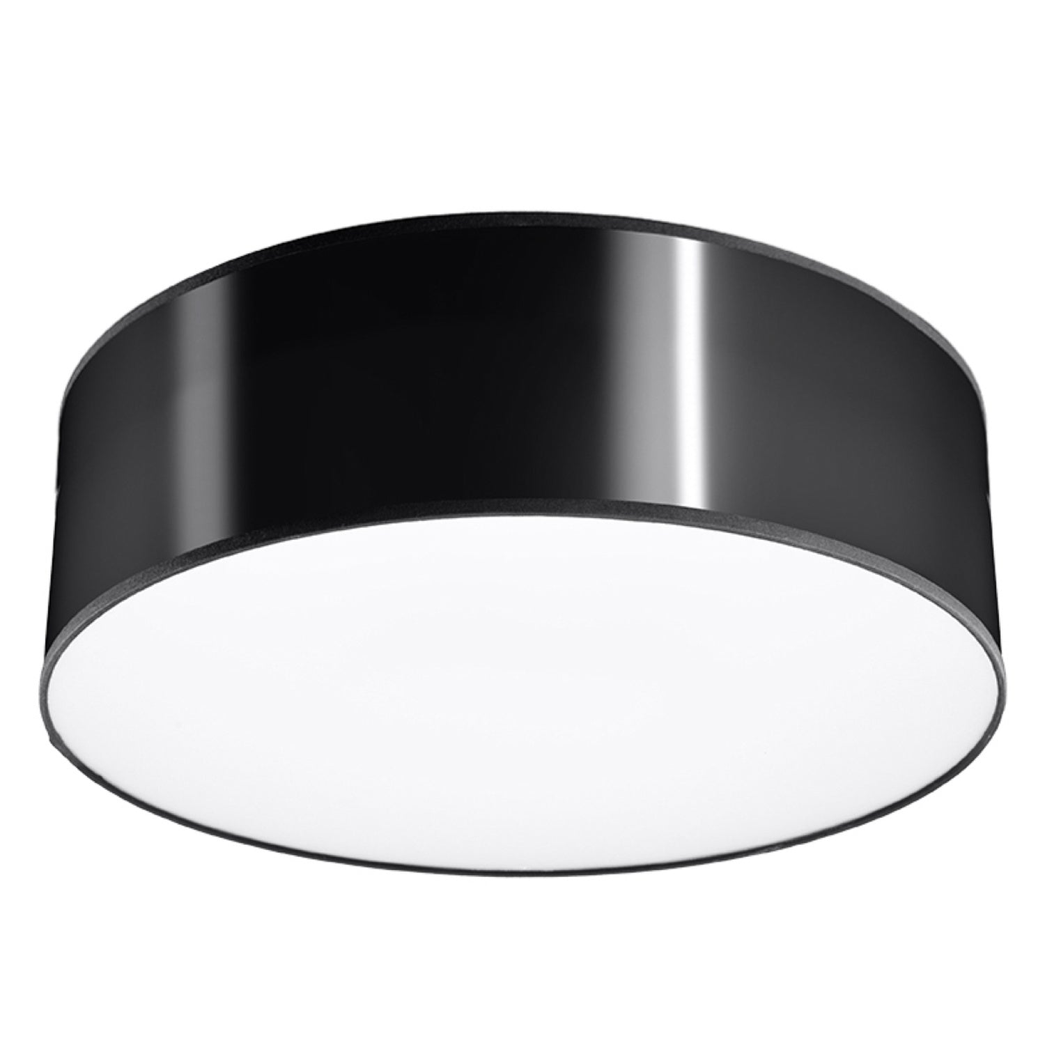 Plafonnier Arena noir 25 cm, abat-jour rond laqué et diffuseur blanc