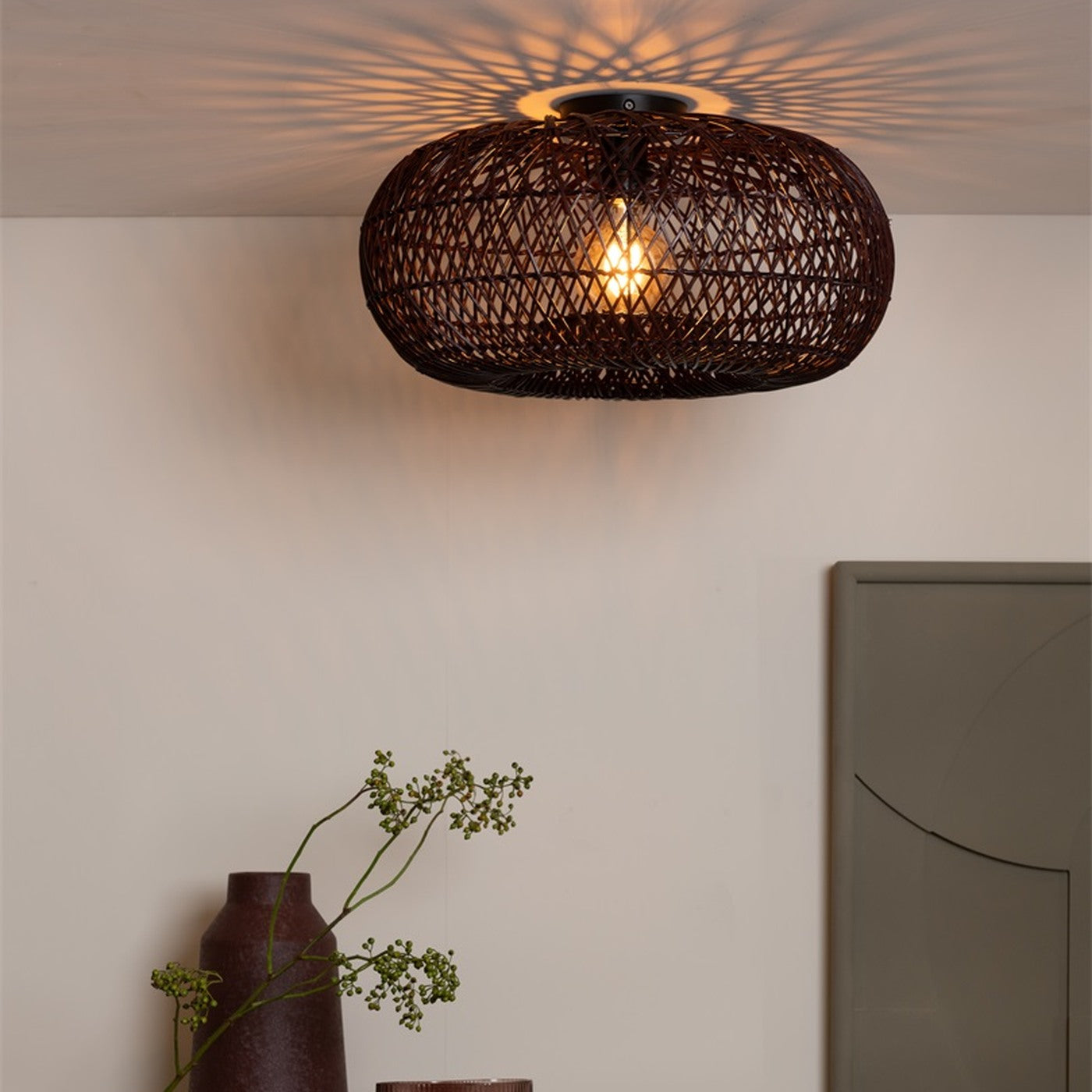 Plafonnier Arizona bambou bordeaux 50 cm E27, vue 7