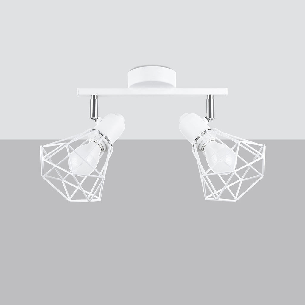 Plafonnier Artemis 2 blanc de trois quarts, cages filaires