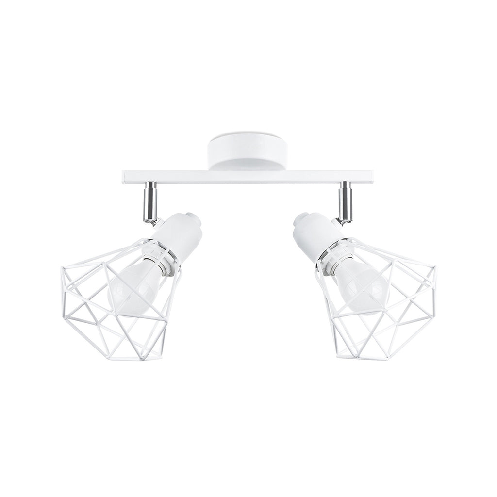 Plafonnier Artemis 2 acier blanc, 2 spots orientables à abat-jour cage diamant en fil métallique, E14