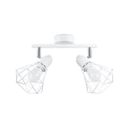 Plafonnier Artemis 2 acier blanc, 2 spots orientables à abat-jour cage diamant en fil métallique, E14