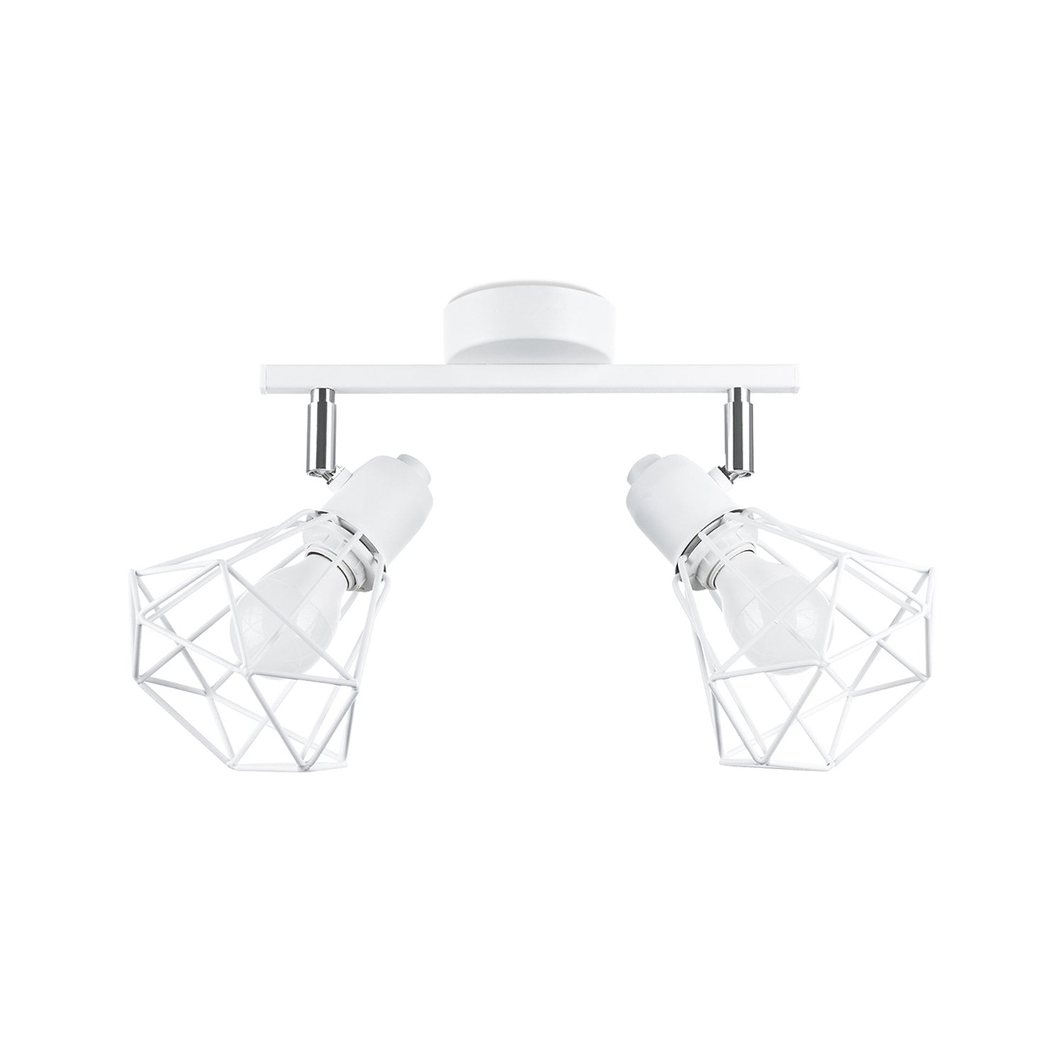 Plafonnier Artemis 2 acier blanc, 2 spots orientables à abat-jour cage diamant en fil métallique, E14