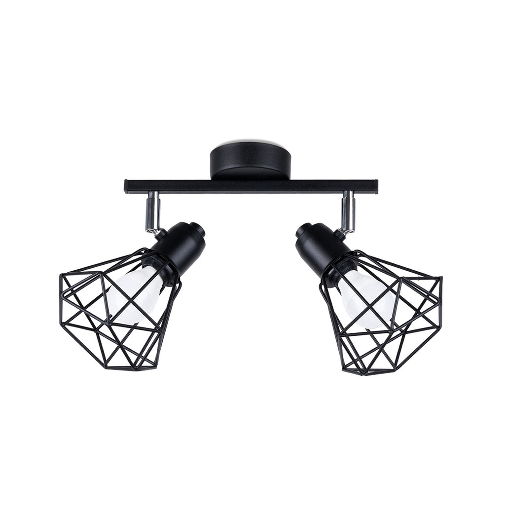 Plafonnier Artemis 2 acier noir, 2 spots orientables à abat-jour cage diamant en fil métallique, E14