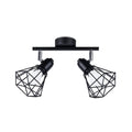 Plafonnier Artemis 2 acier noir, 2 spots orientables à abat-jour cage diamant en fil métallique, E14