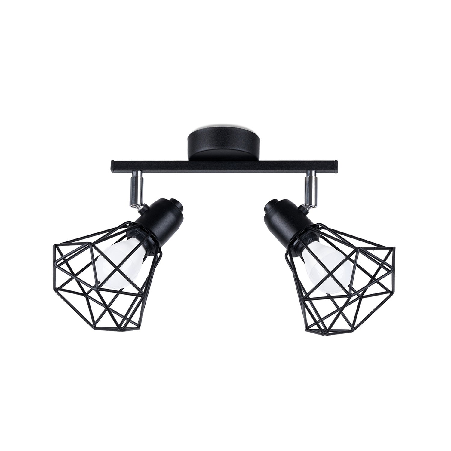 Plafonnier Artemis 2 acier noir, 2 spots orientables à abat-jour cage diamant en fil métallique, E14