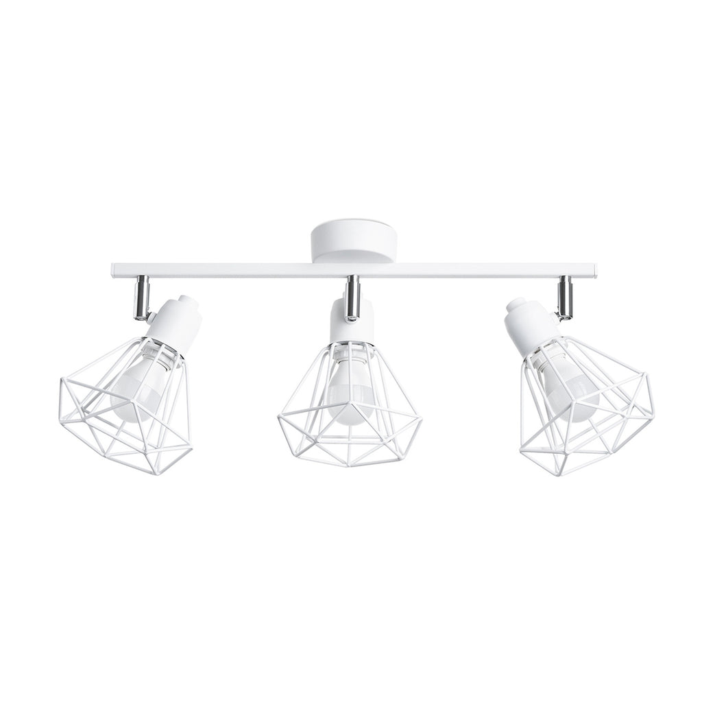 Plafonnier Artemis 3 acier blanc, 3 spots orientables à abat-jour cage diamant en fil métallique, E14