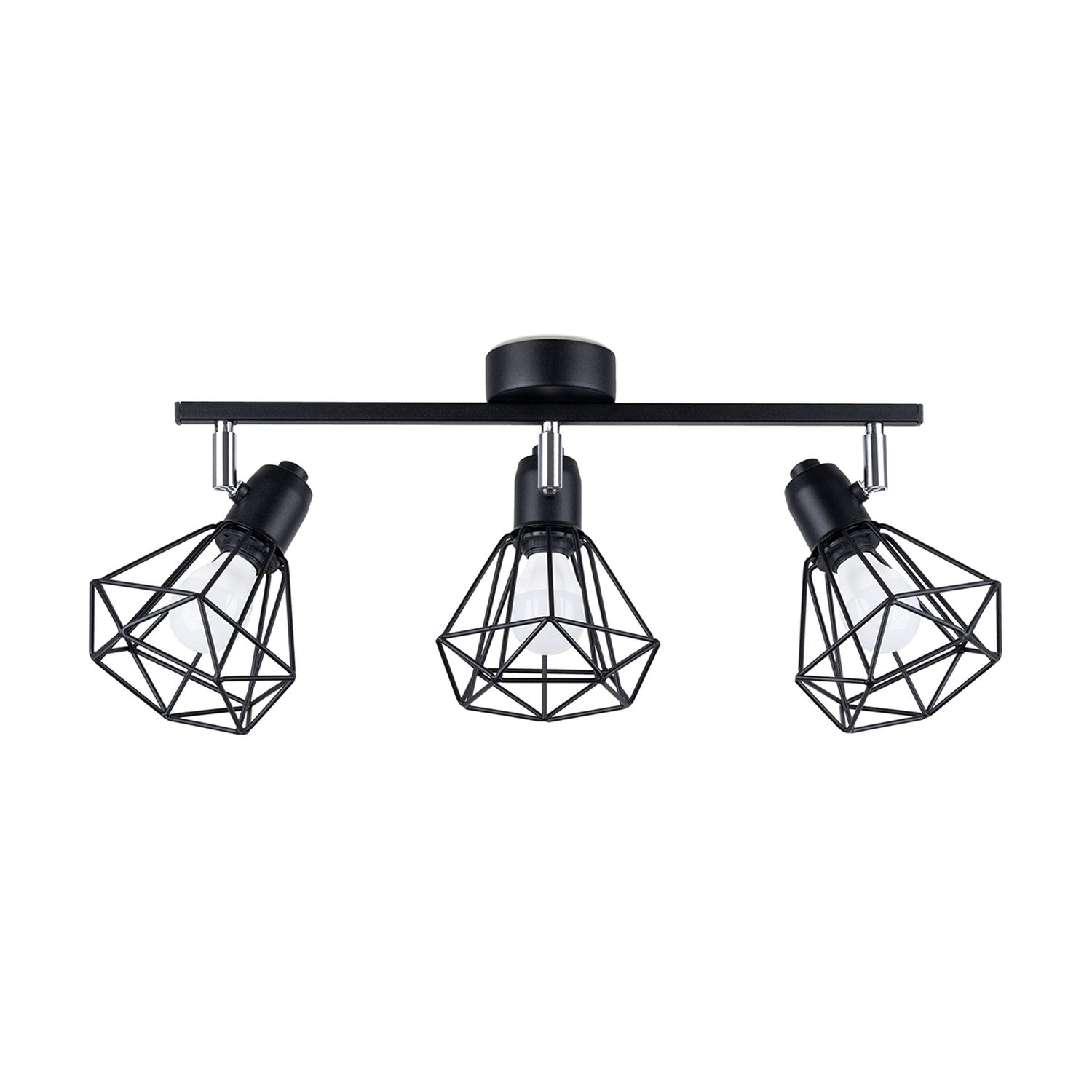 Plafonnier Artemis 3 acier noir, 3 spots orientables à abat-jour cage diamant en fil métallique, E14