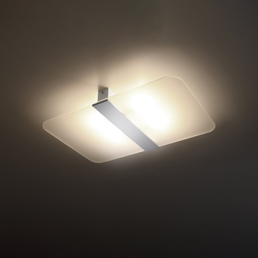 Plafonnier Azalia verre blanc allumé, lumière diffuse vers le bas