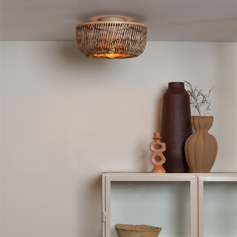 Dimensions Barbados natural and brown bamboo E27 ceiling light