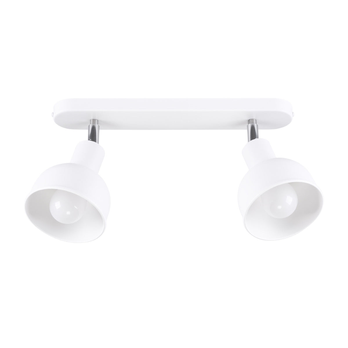 Plafonnier Elba métal blanc deux abat-jour cloche orientables sous une barre aux bouts arrondis