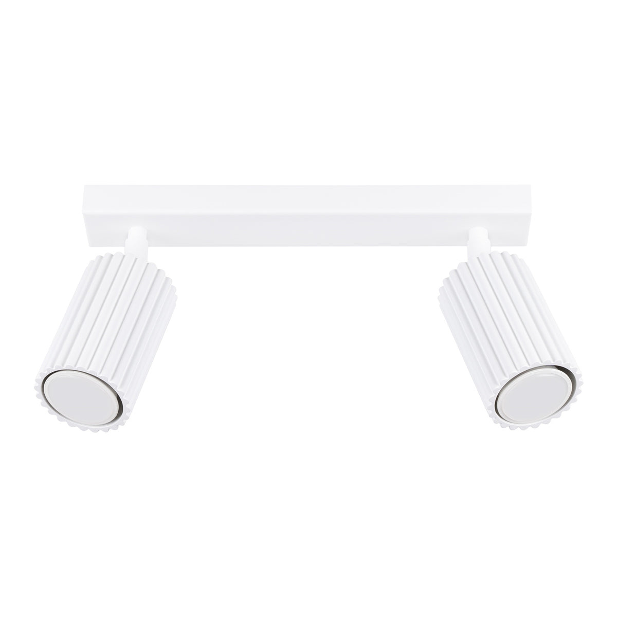 Plafonnier barre Karbon laque blanche à deux spots cannelés orientables sur fond blanc
