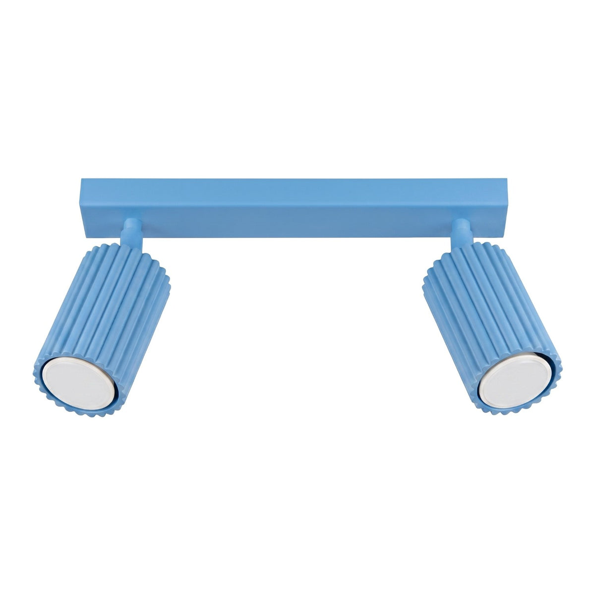 Plafonnier barre Karbon laque bleu ciel à deux spots cannelés orientables sur fond blanc