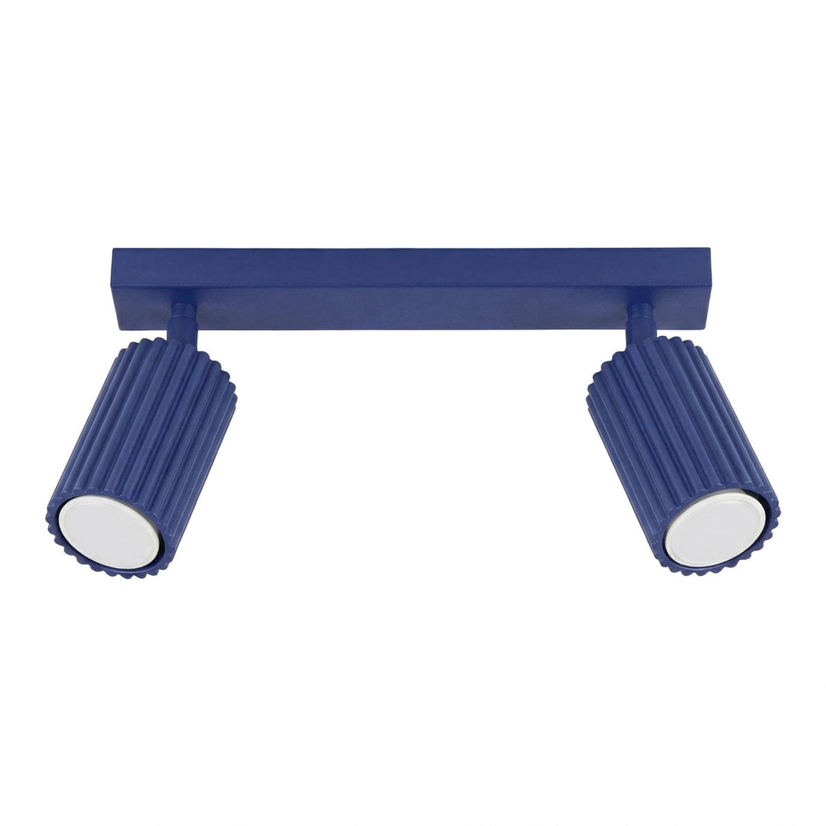 Plafonnier barre Karbon laque bleu outremer à deux spots cannelés orientables sur fond blanc