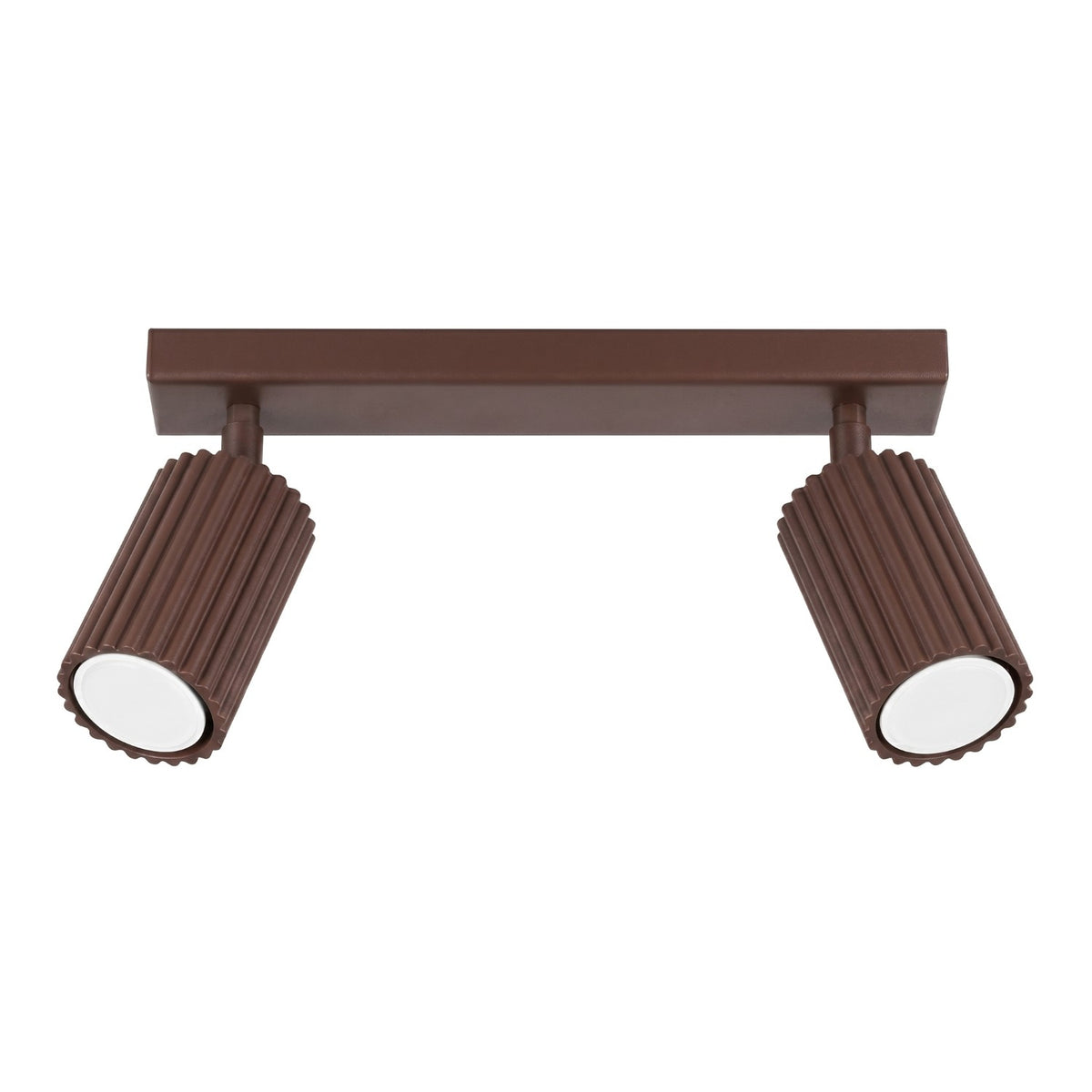 Plafonnier barre Karbon laque brune à deux spots cannelés orientables sur fond blanc