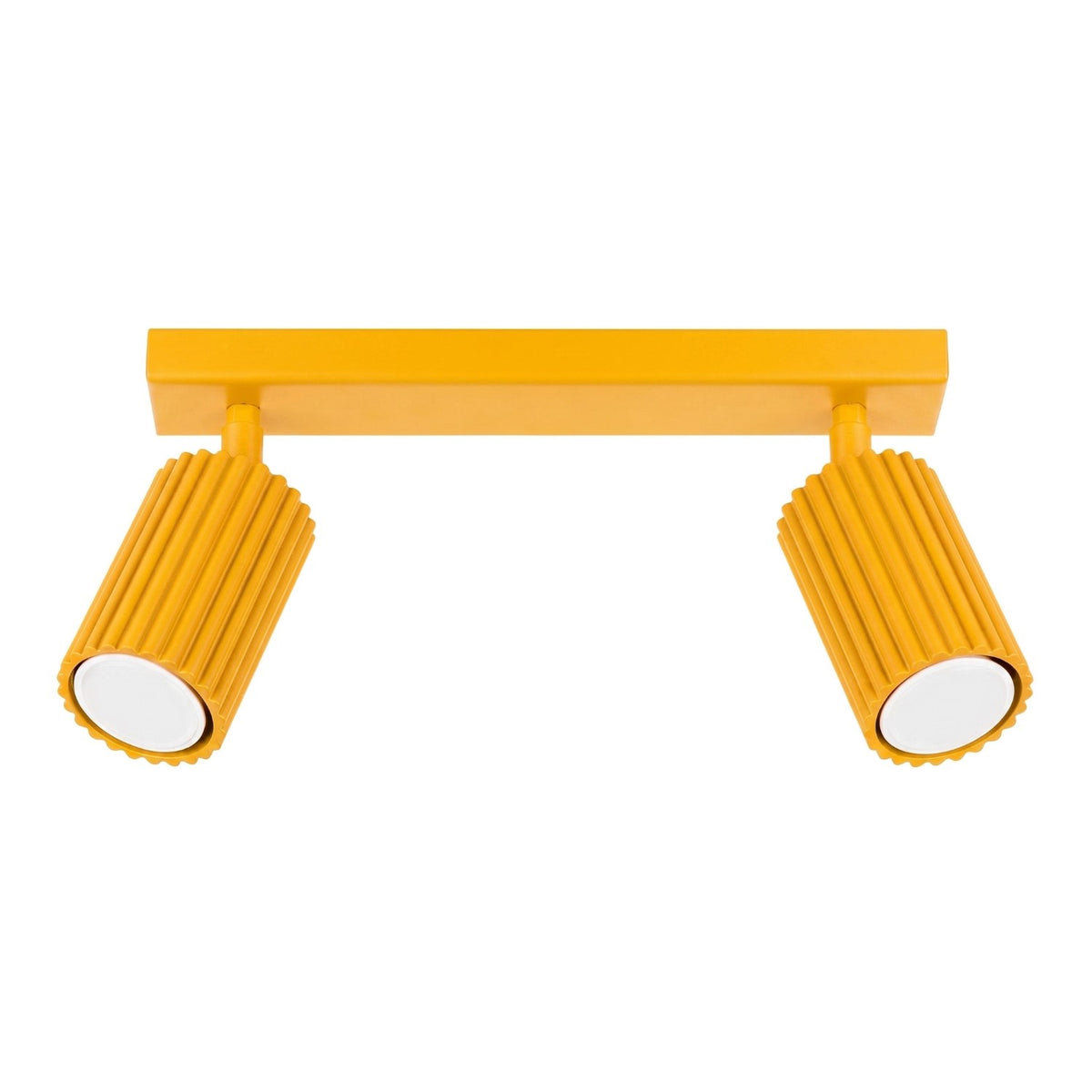 Plafonnier barre Karbon laque jaune à deux spots cannelés orientables sur fond blanc