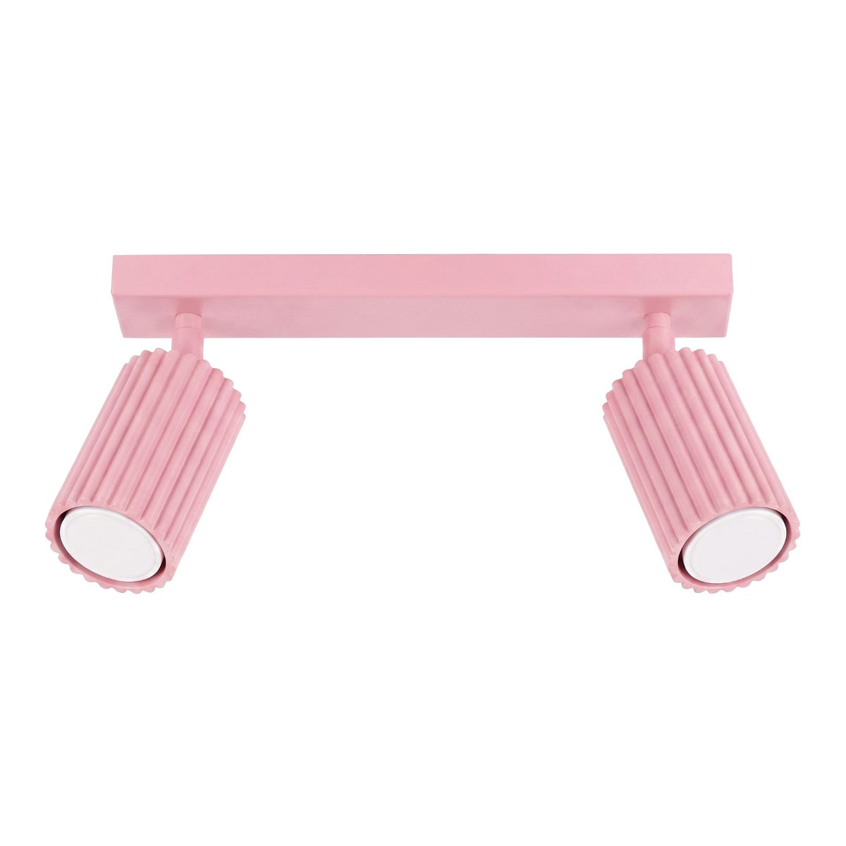 Plafonnier barre Karbon laque rose à deux spots cannelés orientables sur fond blanc