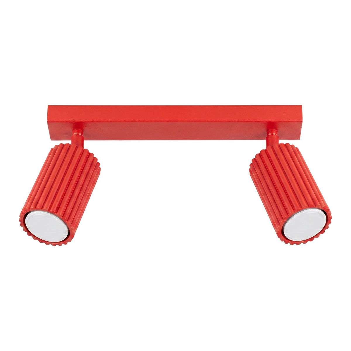 Plafonnier barre Karbon laque rouge à deux spots cannelés orientables sur fond blanc