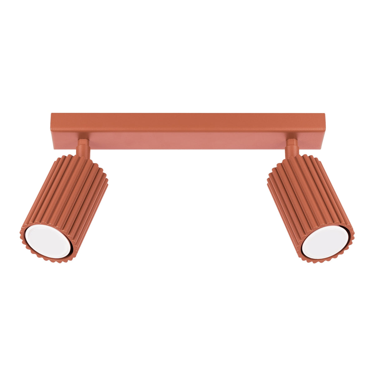 Plafonnier barre Karbon laque rouge ocre à deux spots cannelés orientables sur fond blanc