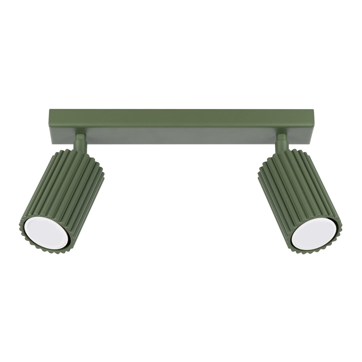 Plafonnier barre Karbon laque vert olive à deux spots cannelés orientables sur fond blanc