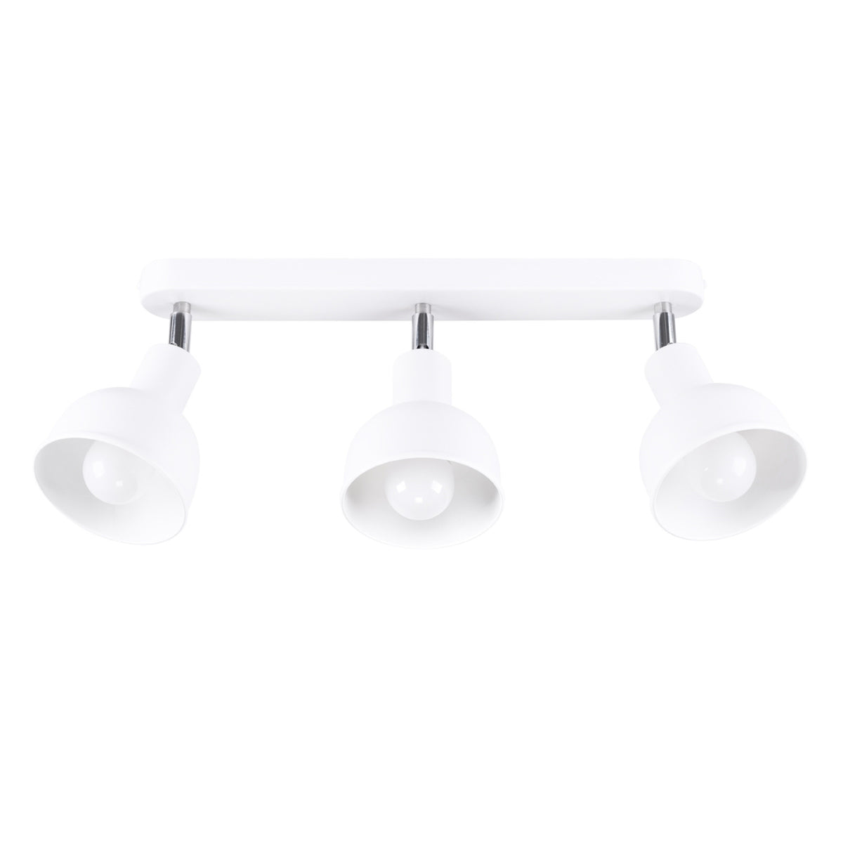 Plafonnier Elba métal blanc trois abat-jour cloche orientables sous une barre aux bouts arrondis