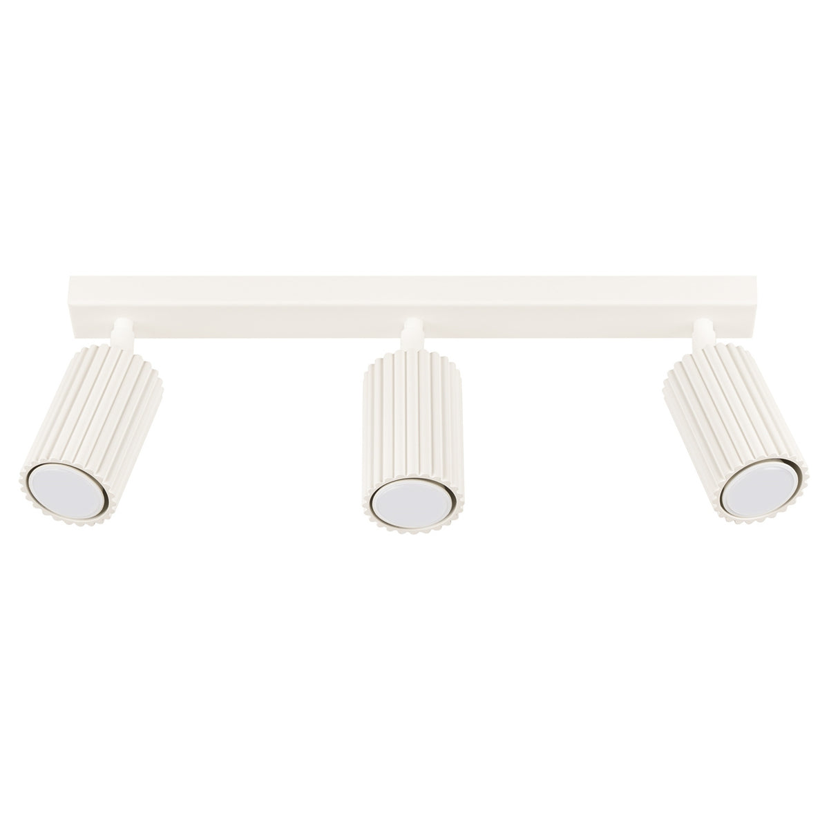 Plafonnier barre Karbon laque beige à trois spots cannelés orientables sur fond blanc