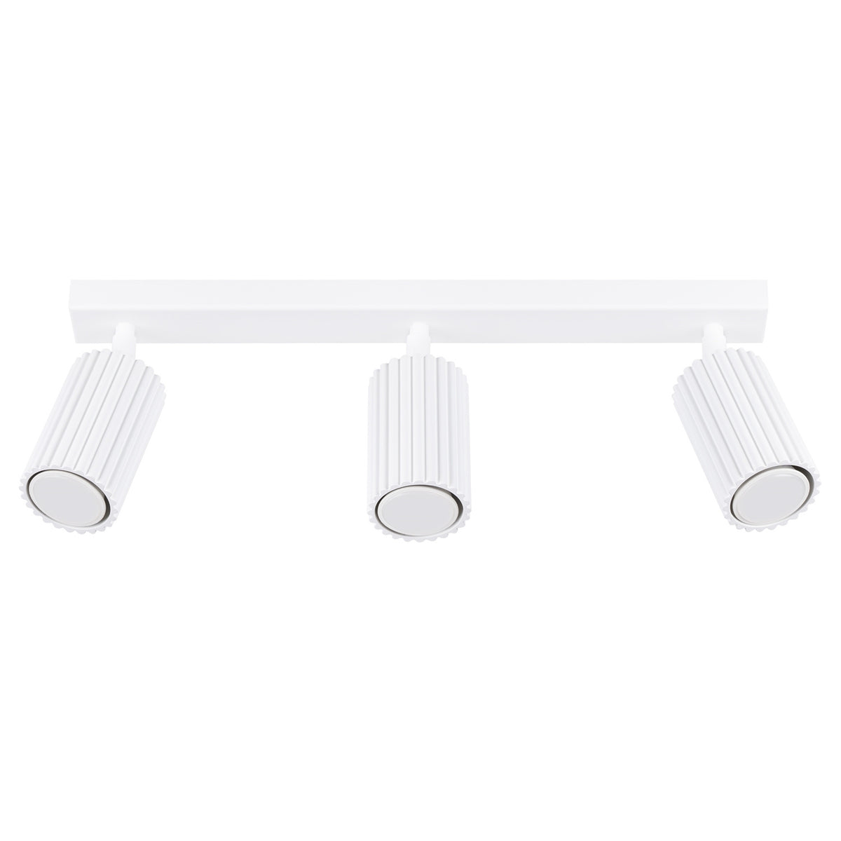Plafonnier barre Karbon laque blanche à trois spots cannelés orientables sur fond blanc